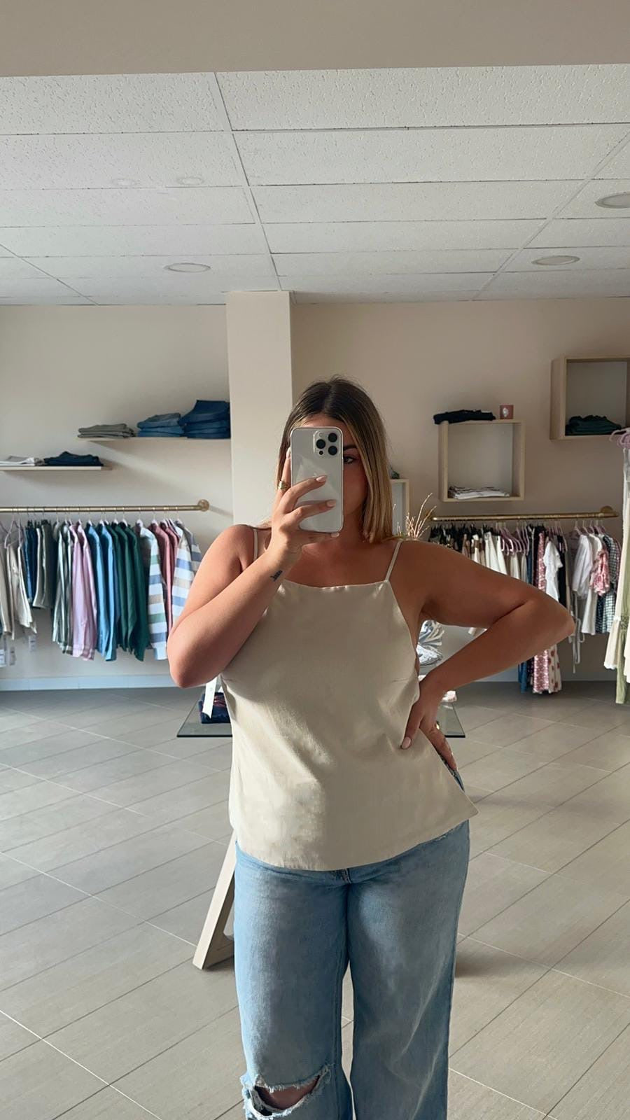 Camisa lino beige